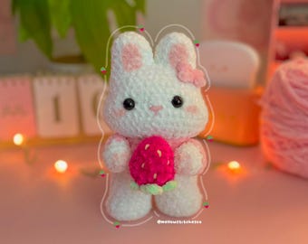 Strawberry Bunny Crochet Plushie | Crochet Bunny Plushie | MellowStitchesCo