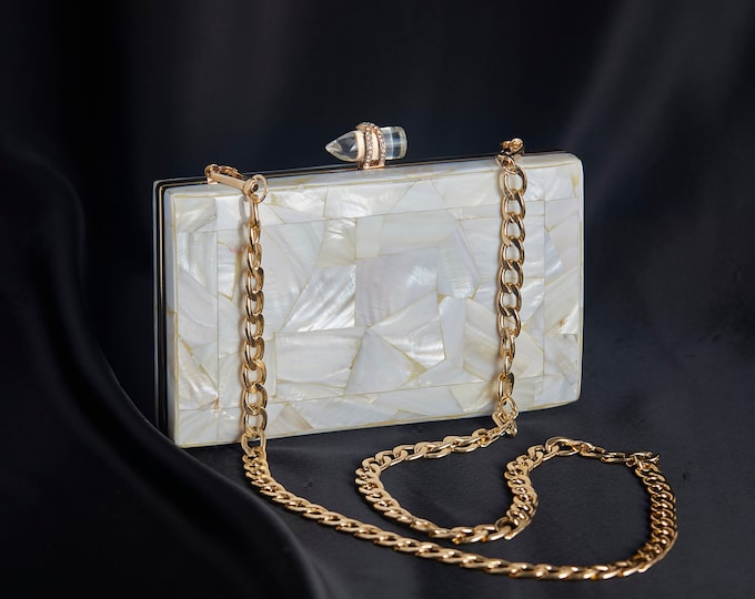Handcrafted White Mother of Pearl Evening Clutch, Valentine Gift, bags for women, Wedding Gift, Gift for her, Ladies Purse, bridal clutch
