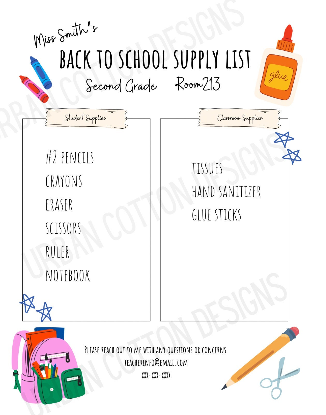 Editable School Supply List Canva Template Digital Download Printable