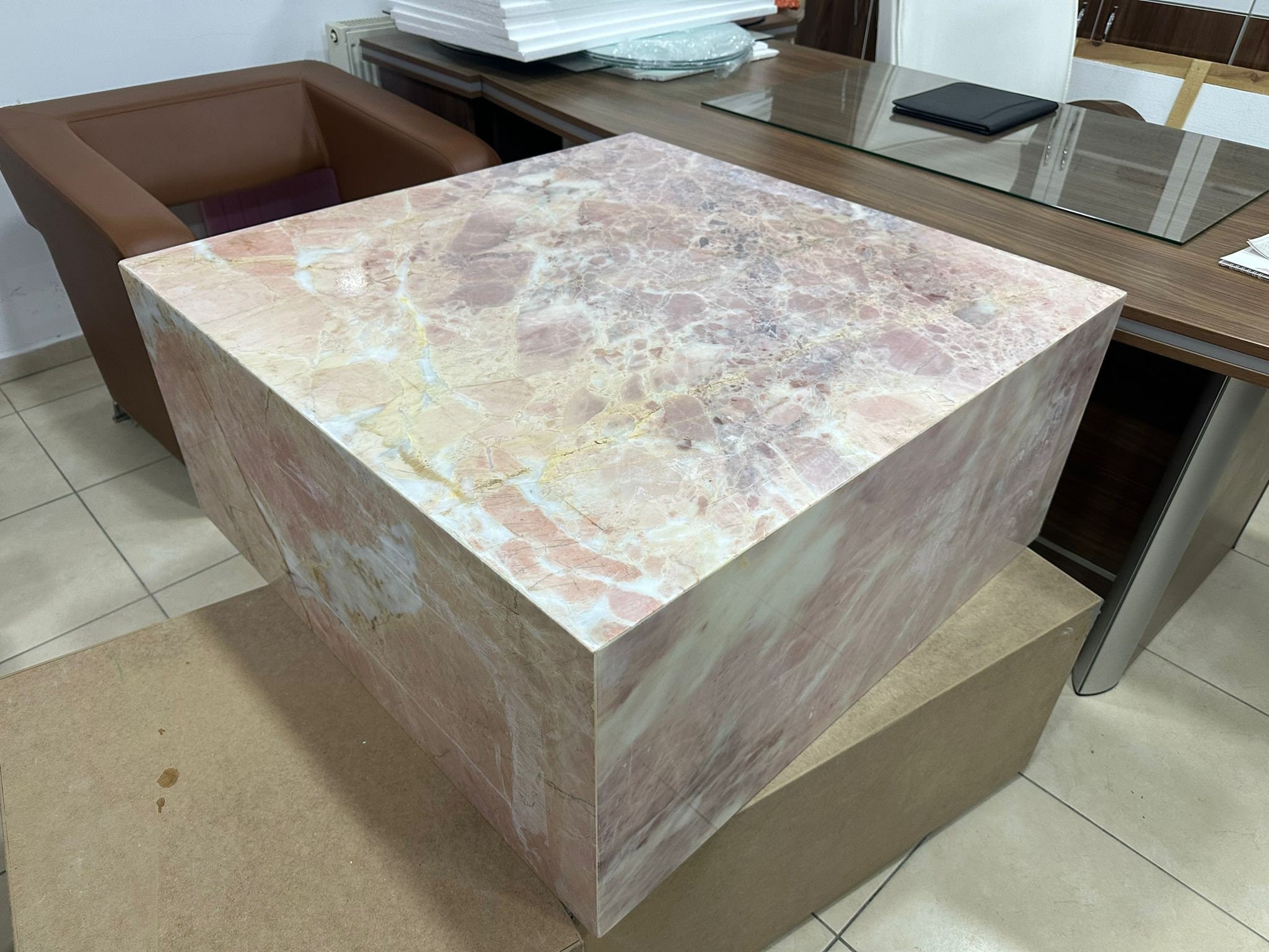 Pink Marble Coffee Table,designer Coffee Table,handmade Coffee Table