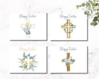 Religious Easter Cards, Bible Verses, Happy Easter templates, Canva Templates, Custom Cards, Spiritual Design, Set of 4