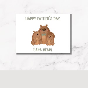 Carte de fête des pères, motif papa ours, message spécial à l'intérieur, modèle modifiable, cadeau unique pour papa