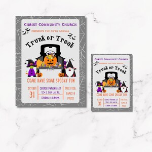 Trunk or Treat Invitation, Fun Halloween Template for Kids' Fall Parties, Vibrant 5x7 invite & 8.5x11 Printable Template