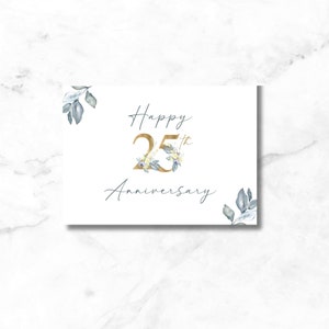 25周年記念カード、印刷可能なテンプレート、デジタルダウンロード、結婚25周年を祝う、エレガントなデザイン