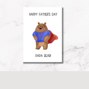 Vatertagskarte mit Superheld Papa Bär, druckbare 5x7-Karte, herzliche Botschaft auf der Innenseite, einzigartiges Geschenk für Papa