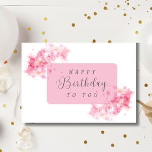 Geburtstagskarte zum Ausdrucken, elegantes Aquarell Blumen, herzliche Grüße, sofort Download, einzigartiges Design für Sie