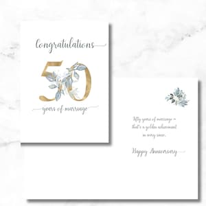 50周年記念カード、金婚式、結婚記念日、結婚の節目の記念品用の印刷可能なテンプレート
