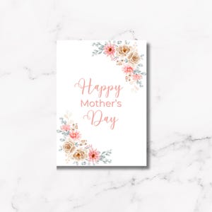 Tarjeta del Día de la Madre, elegante plantilla floral en color melocotón, imprimible y personalizable: regalo considerado para mamá, listo para imprimir