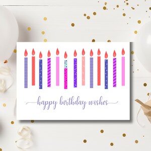 Printable Birthday Card Template - Colorful Candles Design, Editable & Easy to Print, Instant Digital Download