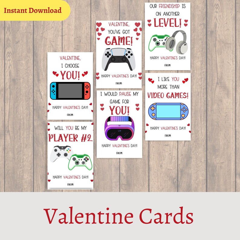 Video Game Valentine Cards: Set of 6 Printable Cards (digital Download ...