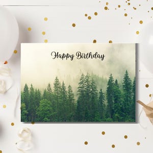 Enchanted Forest Printable Birthday Card, Custom Message, Happy Birthday to Him, Unique Forest Scene Design