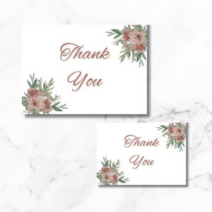 Cartão de agradecimento, design floral de rosa de canela para impressão, interior em branco, download instantâneo, adequado para todas as ocasiões