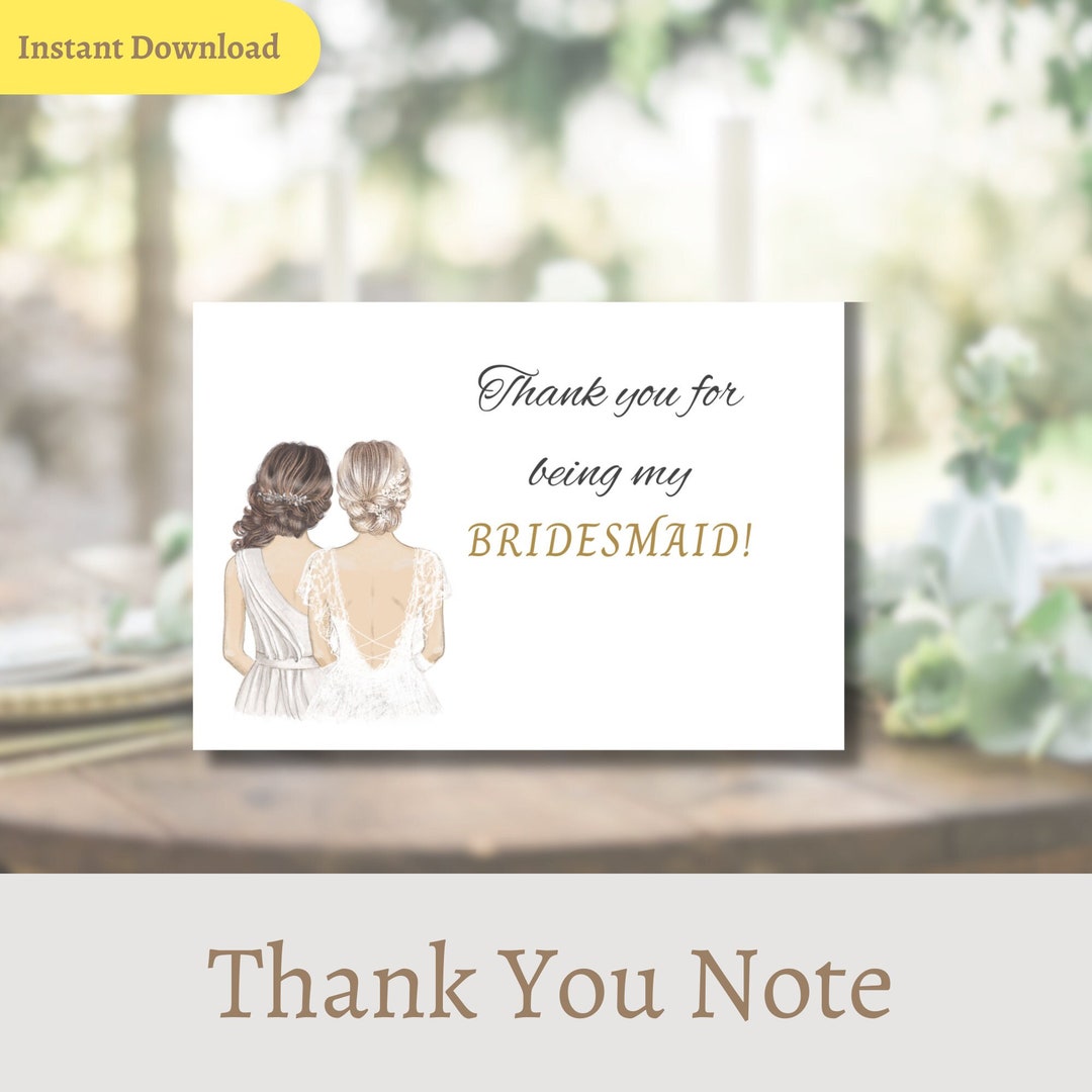 Thank You Card for Bridesmaids Canva Template With Gold - Etsy