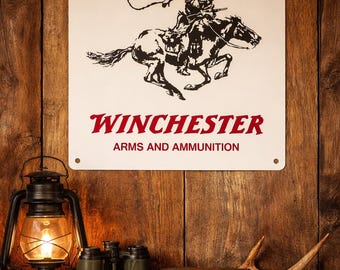 Winchester Arms Metal Sign: Vintage Cowboy Western Decor