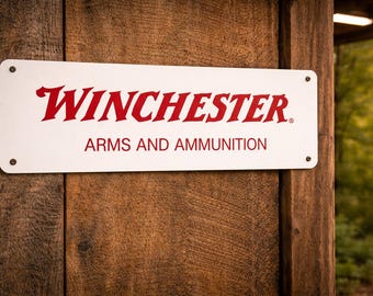 Winchester Arms Metal Sign: Garage, Bar, Man Cave Decor