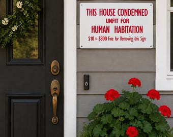 Condemned House Metal Sign | Funny Family Entrance Decor | Humorous Garage Man Cave Wall Sign