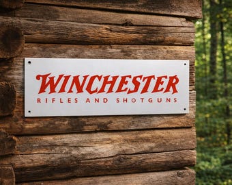 Letrero metálico de rifles y escopetas Winchester – Decoración rústica para la cueva del hombre