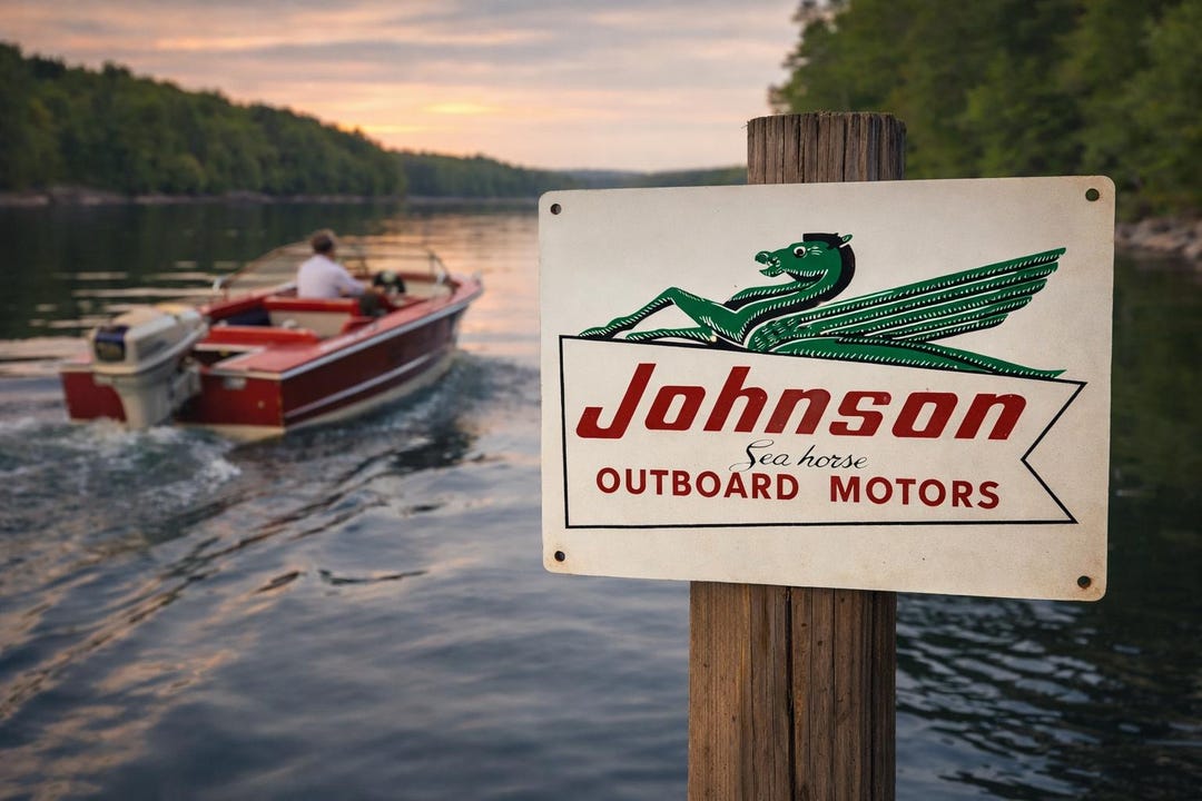 Vintage Johnson Outboard Boat Motor Sign: Retro Garage Decor - Etsy