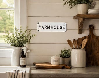 Farmhouse Metal Sign – White Steel Wall Decor with Black Lettering – Rustic Farmhouse Home Accent