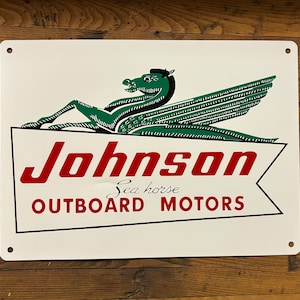 Vintage Boat Motor Metal Sign, Boat Lover Gift, Boating Decor, Johnson Outboard Motors, Nautical Sign, Man Cave Gift, Lake House Sign