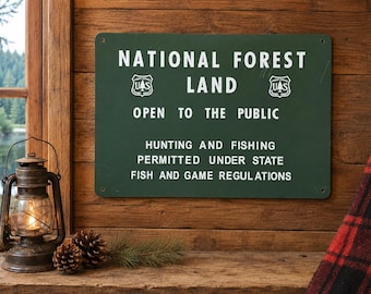 National Forest Land Metal Sign | Cabin Decor | Hunting Lodge Wall Art | Lake House Gift