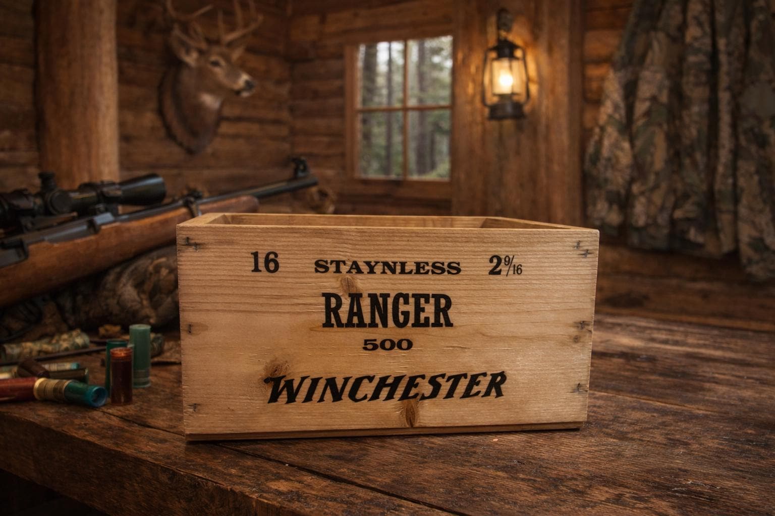 Winchester WINCHESTER 500シェルアモ木箱 Handcrafted Wooden Ammo 