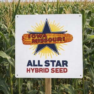 Vintage Corn Seed Sign: All Star Iowa Missouri, Rustic Farmhouse Decor