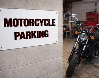 Motorcycle Parking Sign – Metal Garage Decor – Biker Gift – Made in USA