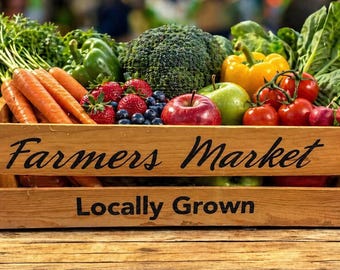 Farmers Market Locally Grown Wooden Crate – Farmhouse Decor Storage Box – Homestead Harvest