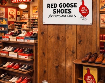 Red Goose Shoes Metal Sign – Vintage Shoe Advertising Wall Decor, Americana Brand Memorabilia