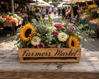 Farmers Market Wooden Crate – Reclaimed Vintage Fruit Crate, Farmhouse Decor Storage Bin