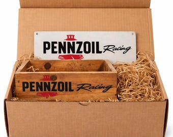 Pennzoil Racing Box and Sign Set – Vintage Style Garage Decor Gift
