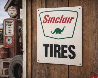Sinclair Tires Metal Sign – Vintage Dinosaur Logo Gas & Oil Decor | Retro Service Station