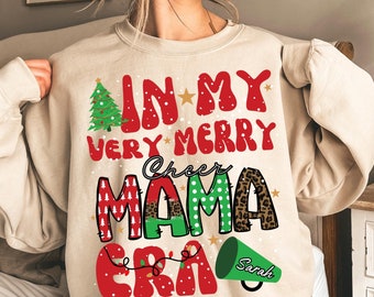 Maglietta personalizzata "Natale nella mia bellissima Cheer Mama Era", felpa natalizia "Cheer Mama", regalo "Cheer Mama" con nome per bambini, maglietta retrò "Cheer"