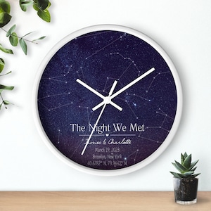 Reloj de impresión de mapa de estrellas personalizado, regalo de impresión de constelación personalizado esposa marido, regalo de aniversario de la noche que conocimos, impresión de cielo nocturno, cartel de mapa de estrellas