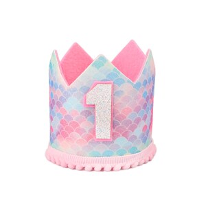 First Birthday Crown, Baby Birthday Crown, Pink White Glitter, Mermaid Birthday Party Crown, Baby Girl&#39;s First Birthday Party Hat, Princess
