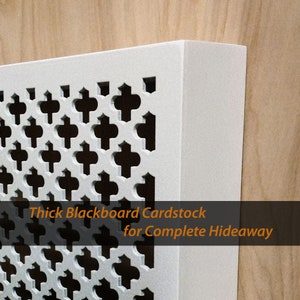May include: White decorative vent cover with a geometric pattern. The cover is made of thick cardstock for complete hideaway.
