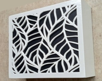 Handmade White Wood Doorbell Cover – Leaf Design | wood wall art