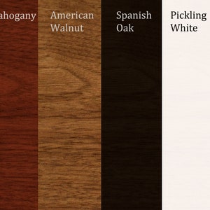 May include: Wood stain colour samples in Dark Walnut, Rich Mahogany, American Walnut, Spanish Oak, Pickling White, and Gloss White.