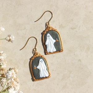 Halloween Ghost and Candle Earring, Handmade Polymer Clay Earrings, Kawaii Halloween Design Earrings, Hypoallergenic and Lightweight