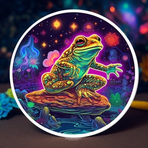 Süßer Frosch-Aufkleber - Lustige dicke Frosch-Abziehbilder - Bezaubernder Frosch-Auto-Aufkleber - Vinyl-Frosch-Aufkleber-Sammlung, Holographischer Aufkleber, Psychedelische Kunst