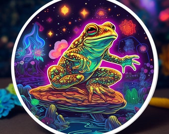 Pegatina de rana linda - Calcomanías divertidas de rana gorda - Calcomanía adorable de rana para auto - Colección de calcomanías de vinilo de rana, calcomanía holográfica, arte psicodélico