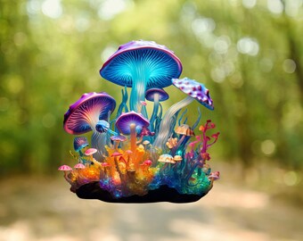 Delicia de hongos místicos: pegatinas de vinilo premium para computadoras portátiles, hidrofrascos y más: diseños únicos e impermeables