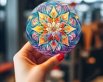 Holografische vinylsticker voor laptop, waterfles en notebook, Mandala holografische sticker / psychedelische look / Bamber-stickers