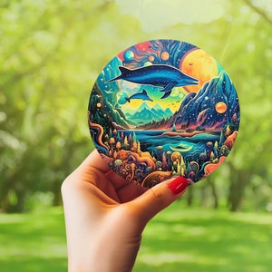 Psychedelischer Delphin-Aufkleber, wasserfester Vinyl-Aufkleber, Delphin-Vinyl-Aufkleber, Delphin-Aufkleber, Laptop-Aufkleber, Telefon-Aufkleber und mehr