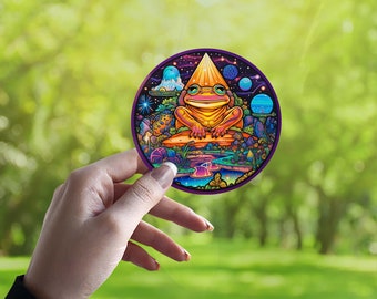 Padden en kikkers kunststickers - vinylstickers, waterdicht en holografisch, schattige vinylstickers voor laptops, tijdschriften, psychedelische sticker