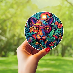 Colorful Tiger Vinyl Sticker, Tiger Sticker for Laptop, Spirit Animal Sticker, Big Cat Lover, Colorful, Tiger Stickers, Jungle Animal
