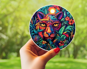 Kleurrijke Tiger Vinyl Sticker, Tiger Sticker voor Laptop, Spirit Animal Sticker, Big Cat Lover, Kleurrijk, Tiger Stickers, Jungle Animal