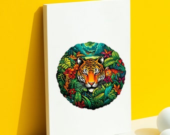 Floral Tiger Sticker, Tiger Sticker, Tiger Decal, Telefoon Sticker, Laptop Sticker, Waterfles Sticker, Tiger Lover Gift, Wildlife Sticker