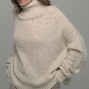 Hand-Knitted Oversized Sweater &quot;Comfort&quot; | Cozy Turtleneck Knit Jumper | Minimalist Winter Sweater | Alpaca & Merino Wool |Off-White